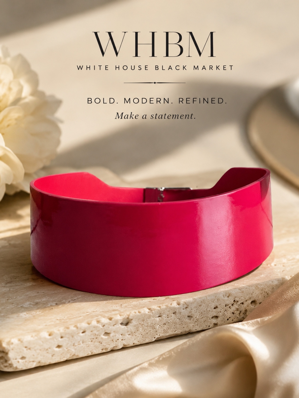White House Black Market Vibrant Red REVERSIBLE Wide Belt With Goldtone Hardware